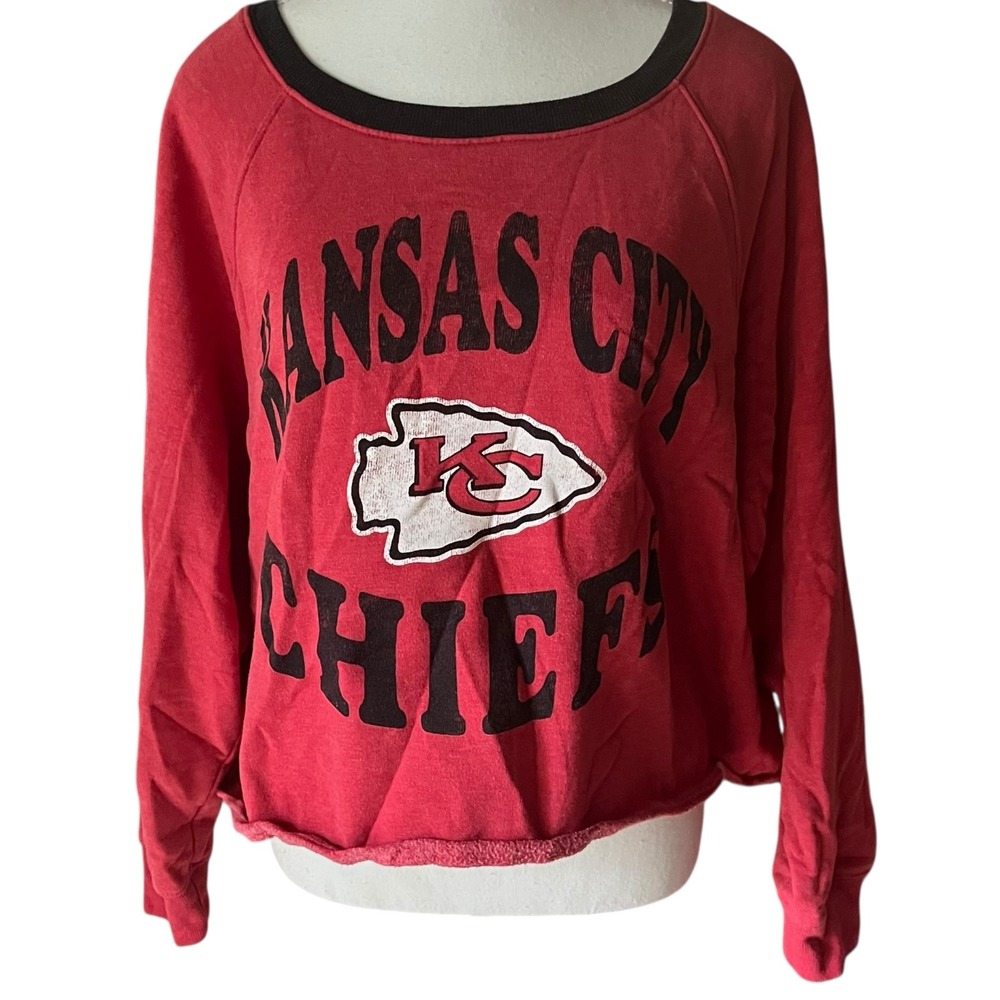 Kansas City Chiefs 47 Brand Cropped Sweatshirt‎ Red Black Sporty Womens L